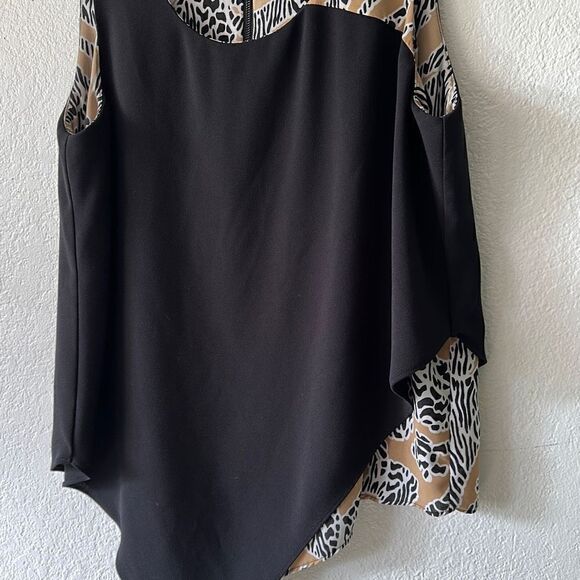 Alfani size 6 black & tan Assymetrical hem blouse - Picture 4 of 6